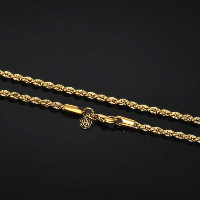 3mm 18K Gold Finish Rope Chain
