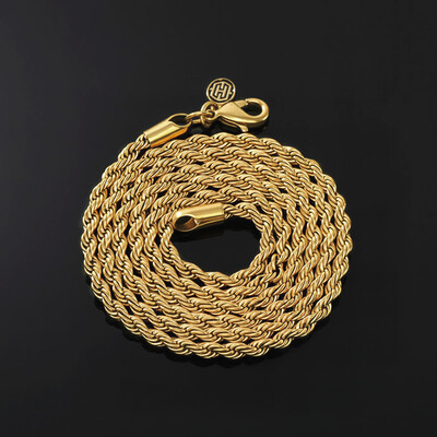 3mm 18K Gold Finish Rope Chain
