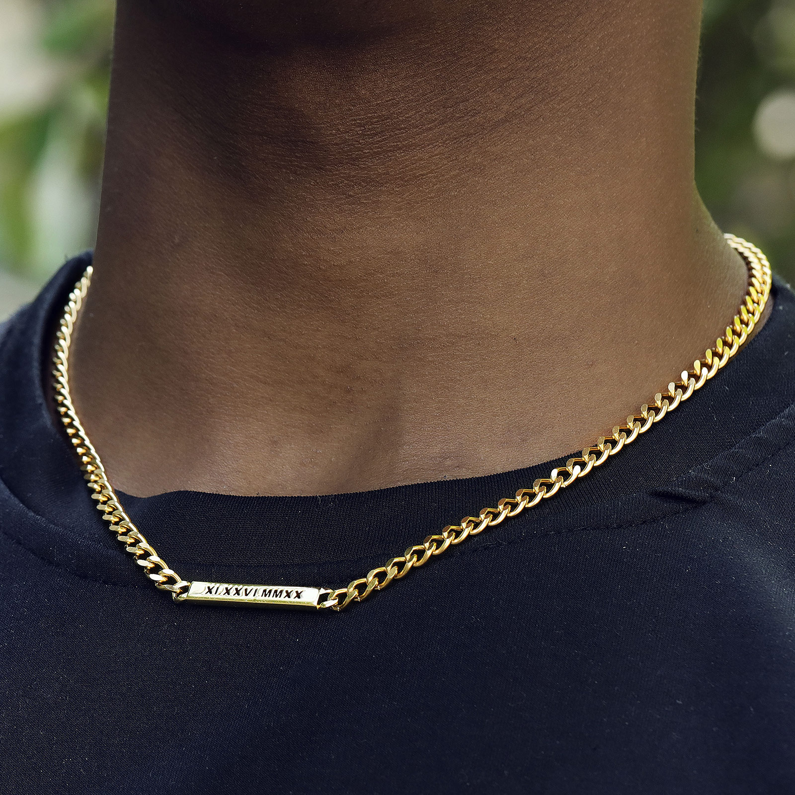 5mm Personalized Engraved Cuban ID Necklace in Gold