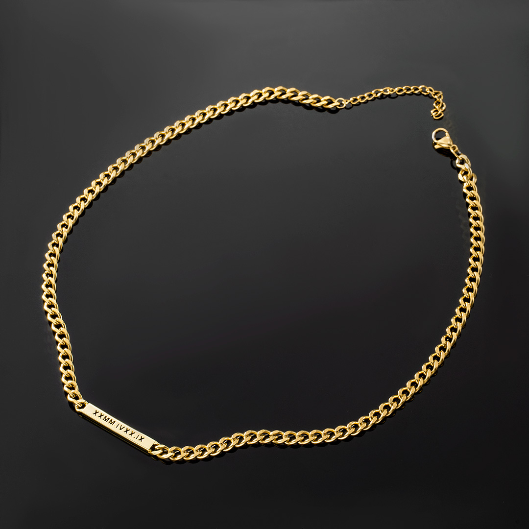 5mm Personalized Engraved Cuban ID Necklace in Gold