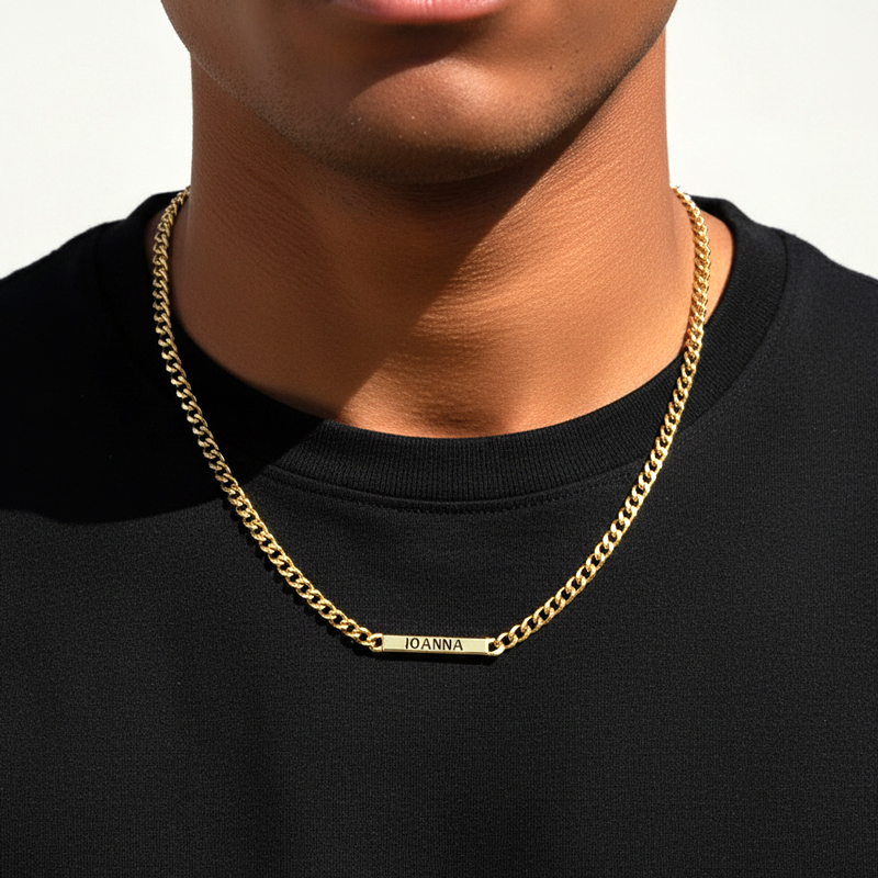 5mm Personalized Engraved Cuban ID Necklace in Gold