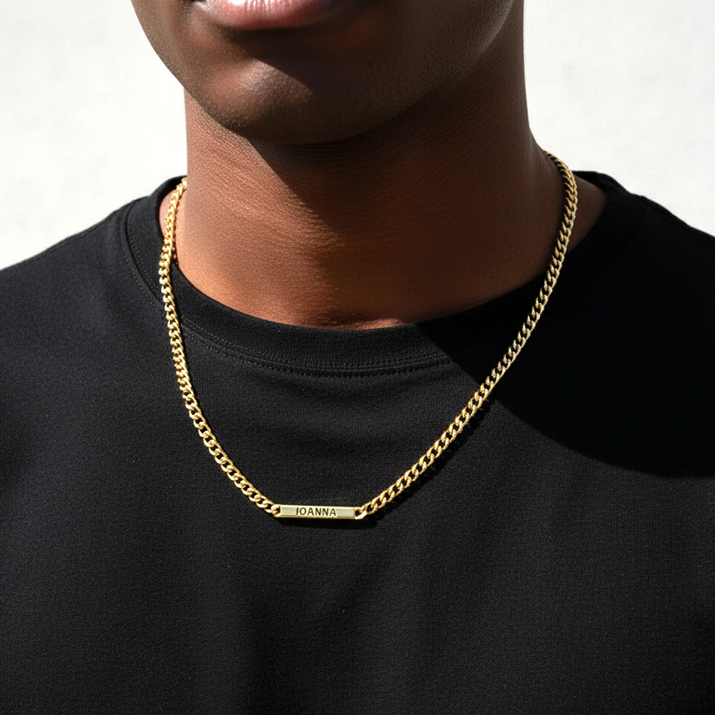 5mm Personalized Engraved Cuban ID Necklace in Gold
