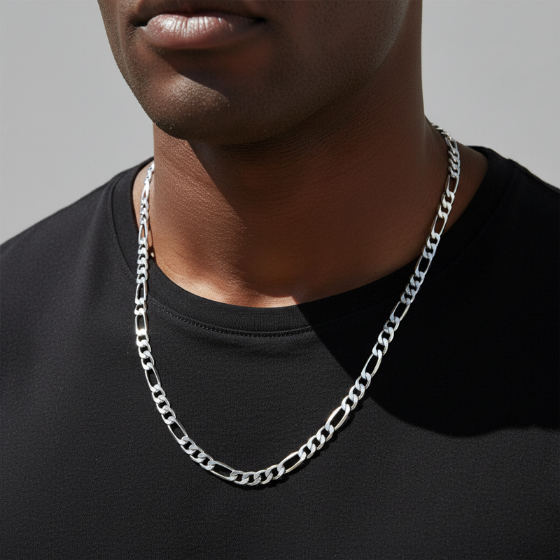 5mm Figaro Solid 925 Sterling Silver Chain