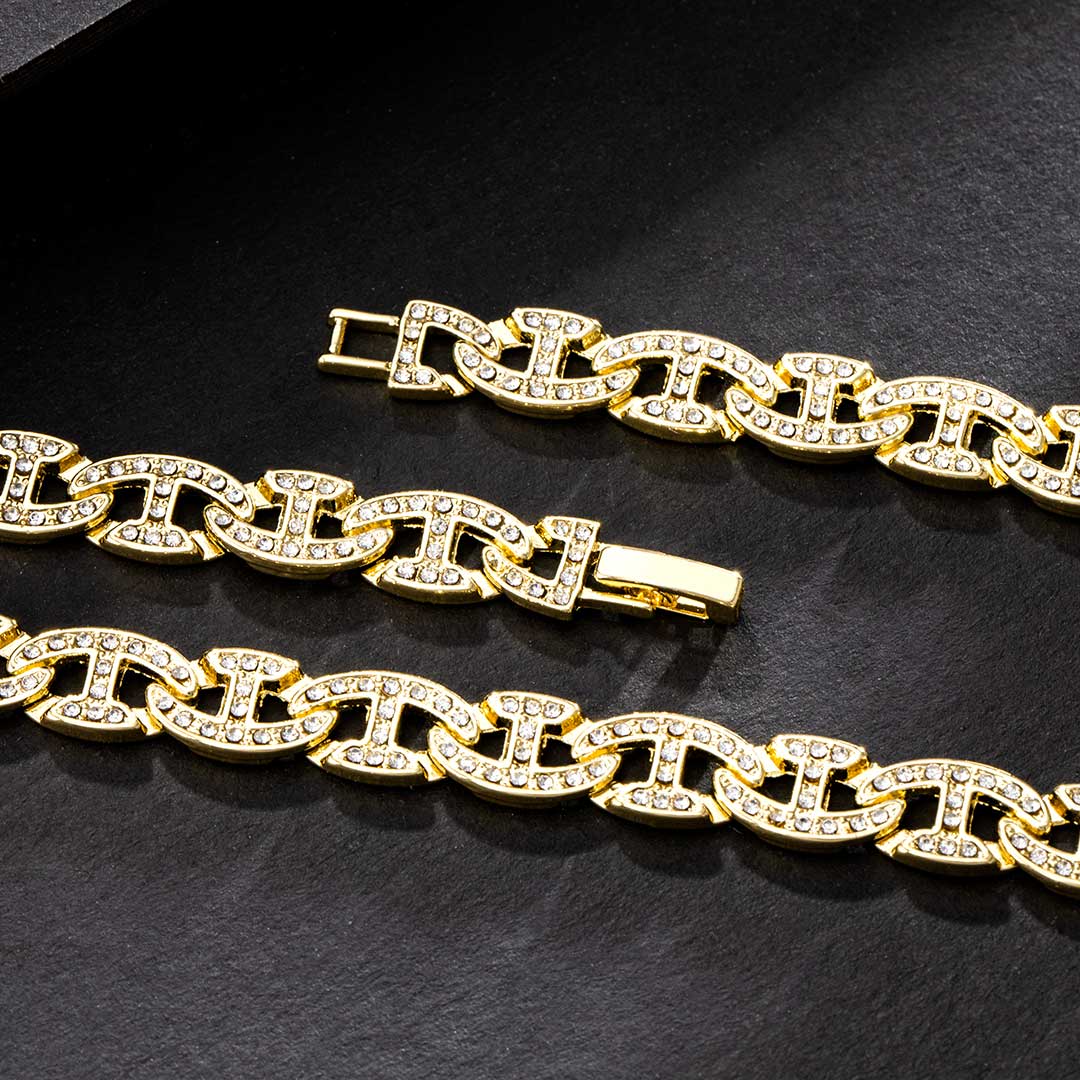  8mm Iced G-link Chain in Gold