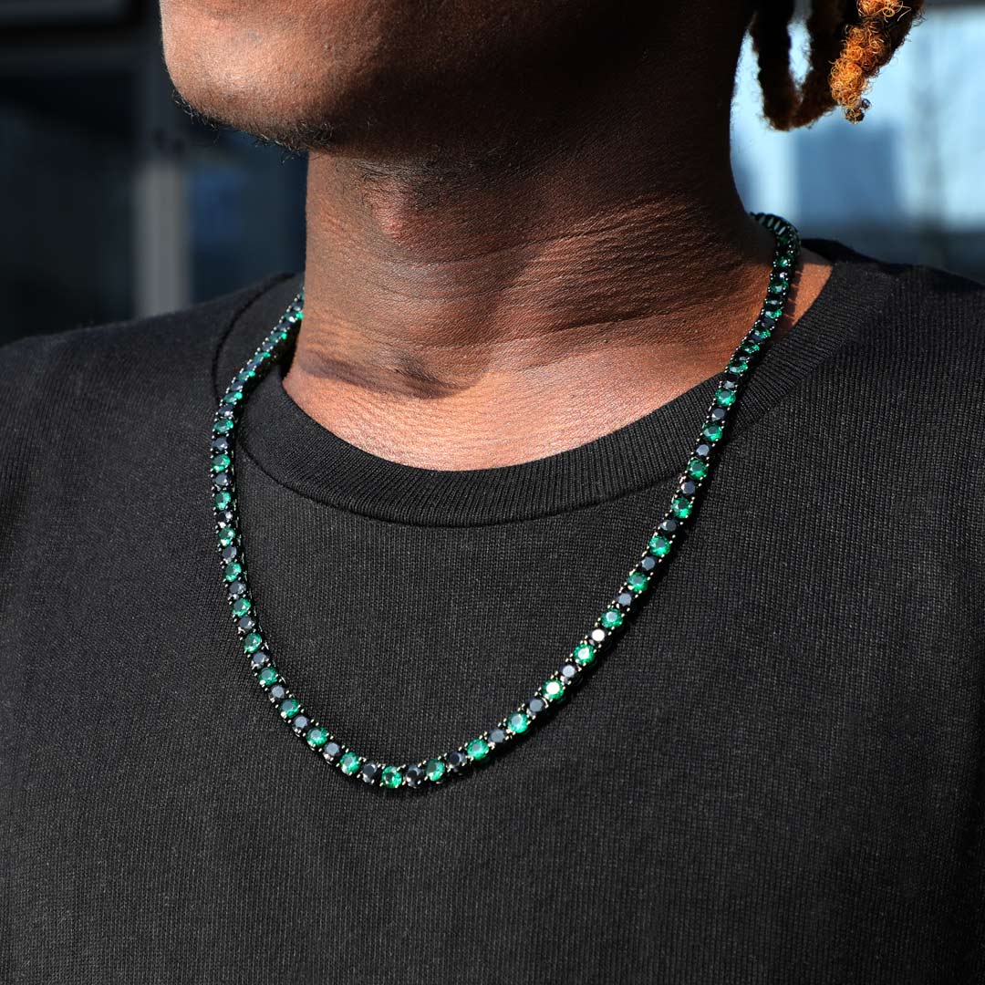 5mm Handset Emerald & Black Stones Tennis Chain