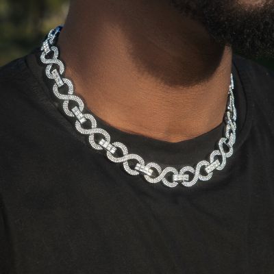 16mm 20'' Iced Infinity Link Chain in Black Gold
