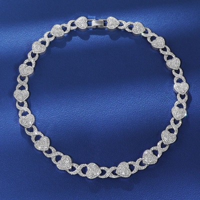 11mm 20'' Iced Heart Infinity Link Chain in White Gold