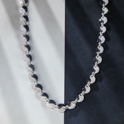 12mm 20'' Iced Yin Yang Link Chain in White Gold