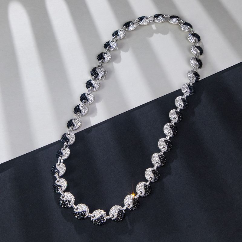 12mm 20'' Iced Yin Yang Link Chain in White Gold
