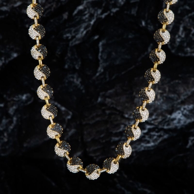12mm 20'' Iced Yin Yang Link Chain in Gold