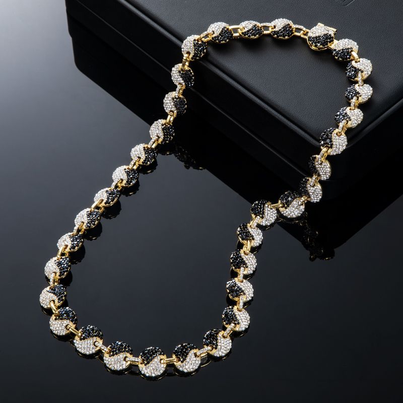 12mm 20'' Iced Yin Yang Link Chain in Gold