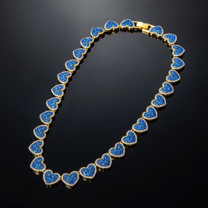 15mm 20'' Clustered Sapphire Heart Link Bracelet in Gold