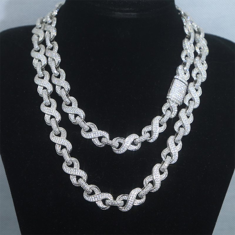 12mm 20'' Iced Infinity Link Chain in White Gold