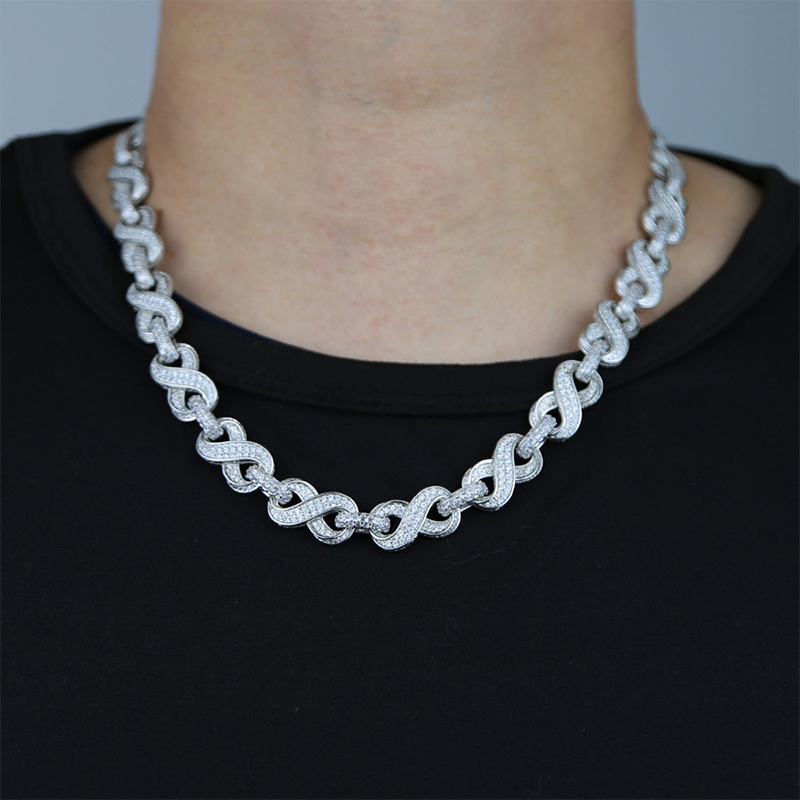 12mm 20'' Iced Infinity Link Chain in White Gold