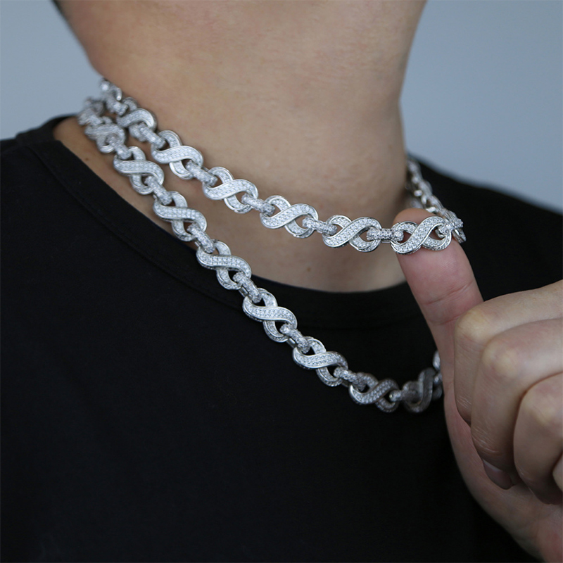 12mm 20'' Iced Infinity Link Chain in White Gold