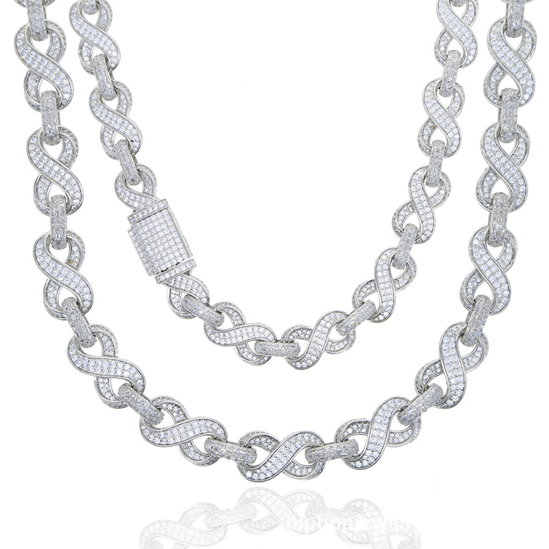 12mm 20'' Iced Infinity Link Chain in White Gold