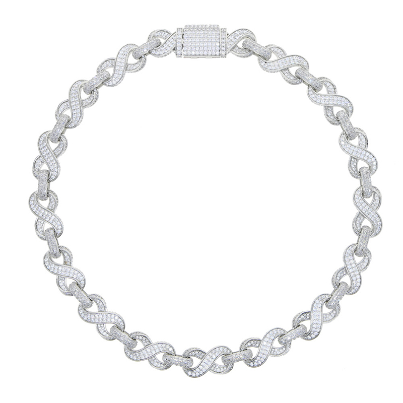 12mm 20'' Iced Infinity Link Chain in White Gold