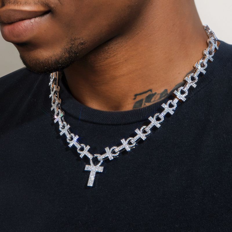 16mm Micro Pave Ankh Link Chain in White Gold
