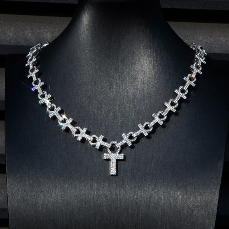 16mm Micro Pave Ankh Link Chain in White Gold