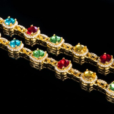 8.5mm Multi-color Diamonds Chain in Gold