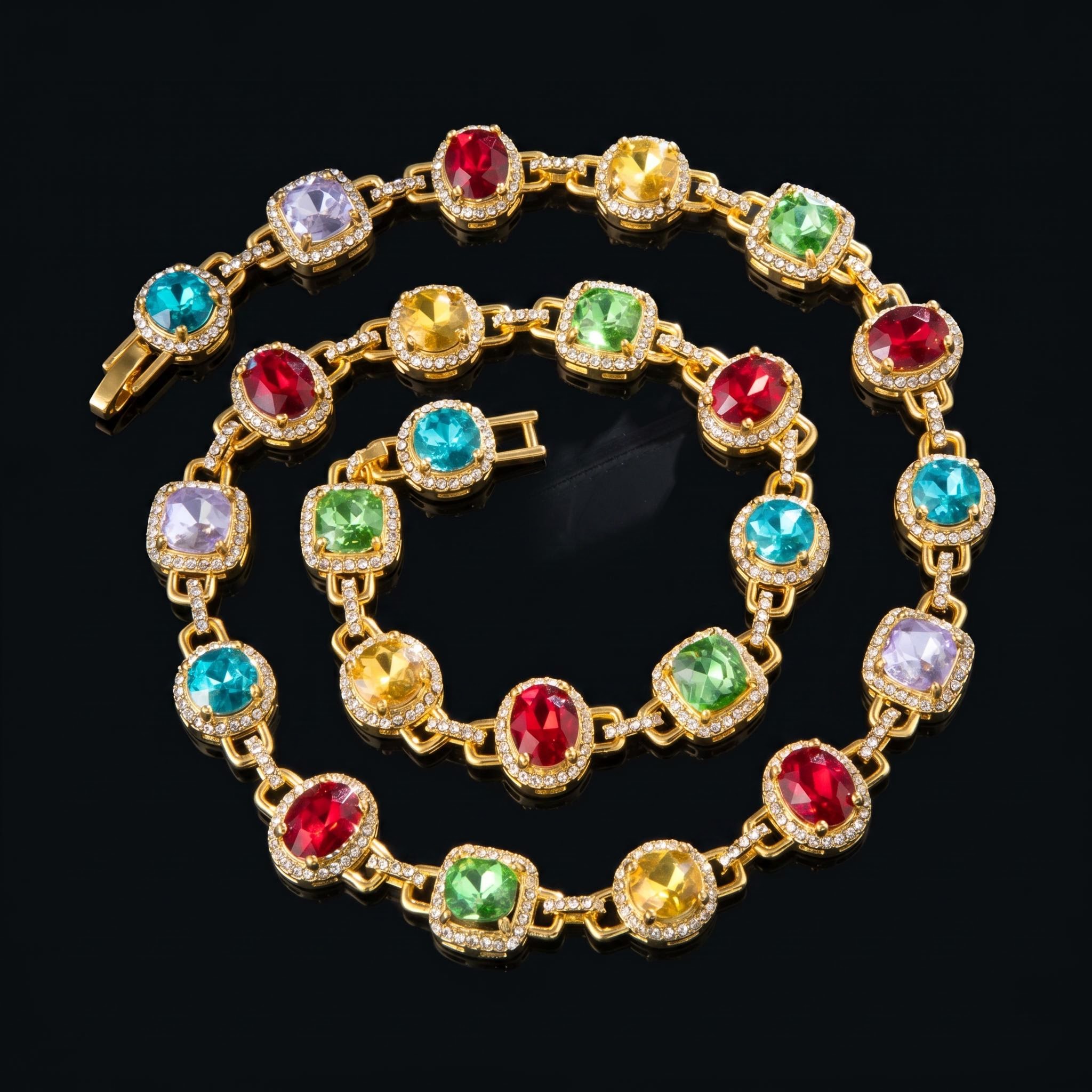 8.5mm Multi-color Diamonds Chain in Gold 8.5mm Multi-color Diamonds Chain in Gold
