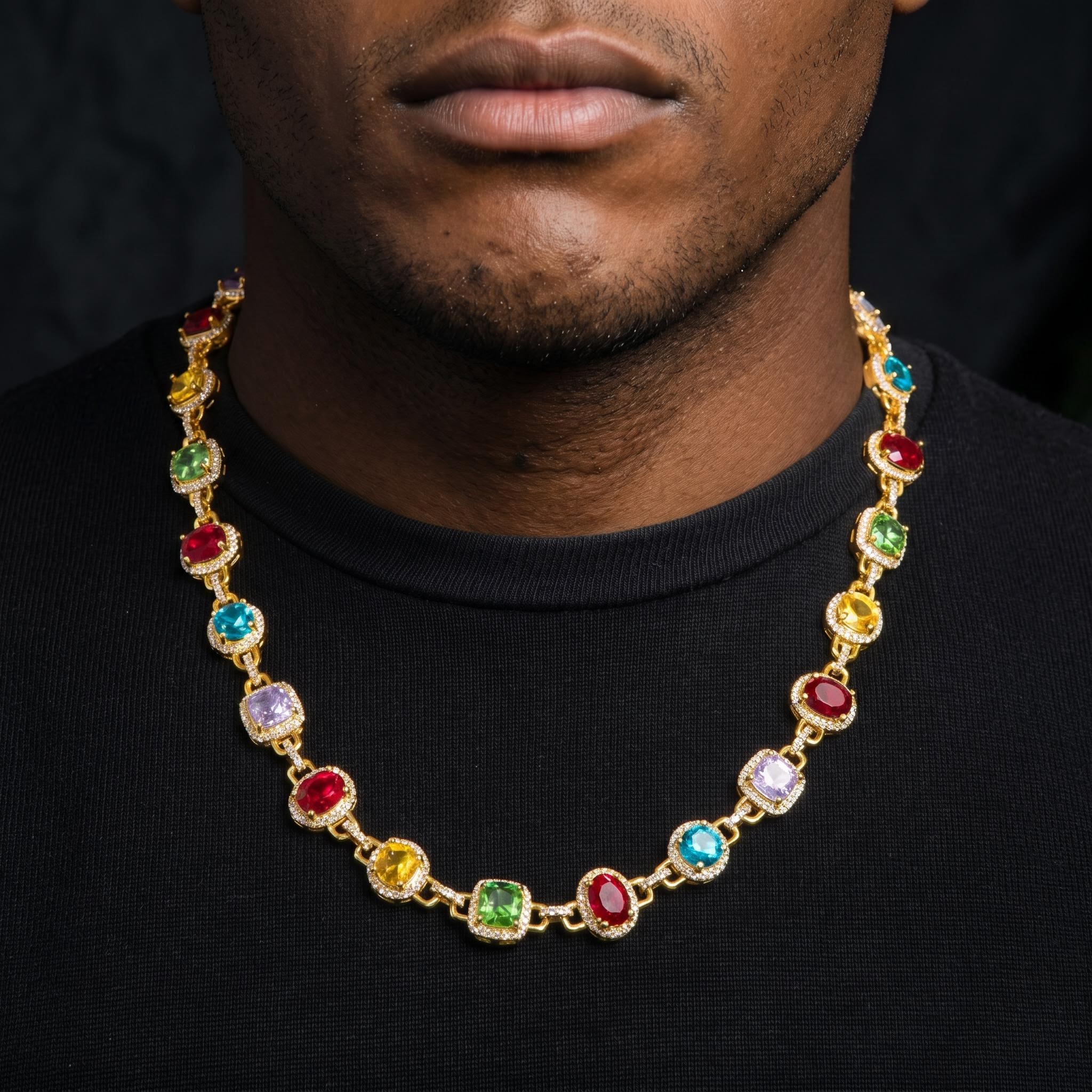8.5mm Multi-color Diamonds Chain in Gold