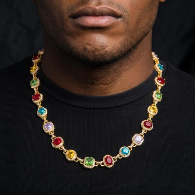 8.5mm Multi-color Diamonds Chain in Gold