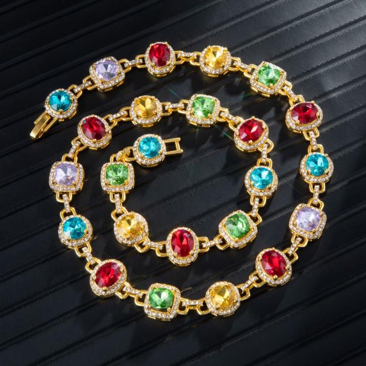8.5mm Multi-color Diamonds Chain in Gold 8.5mm Multi-color Diamonds Chain in Gold
