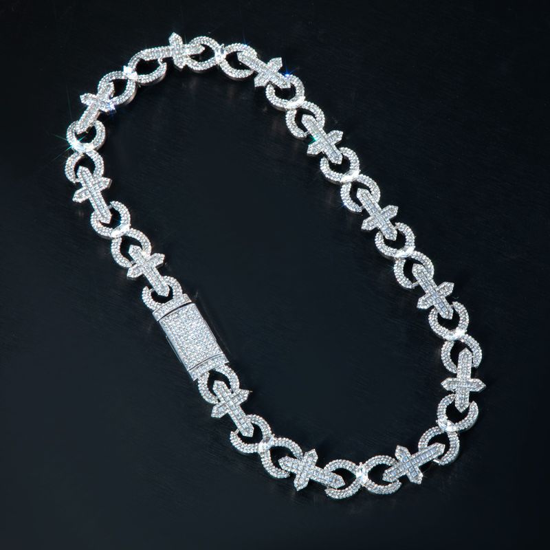 Baguette Cut Cross with Infinity Link Chain in White Gold