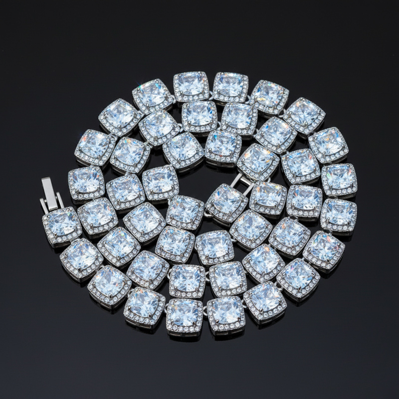 10mm Clustered Tennis Chain in White Gold