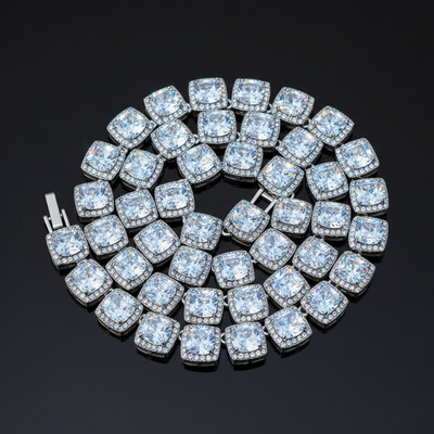 10mm Clustered Tennis Chain in White Gold