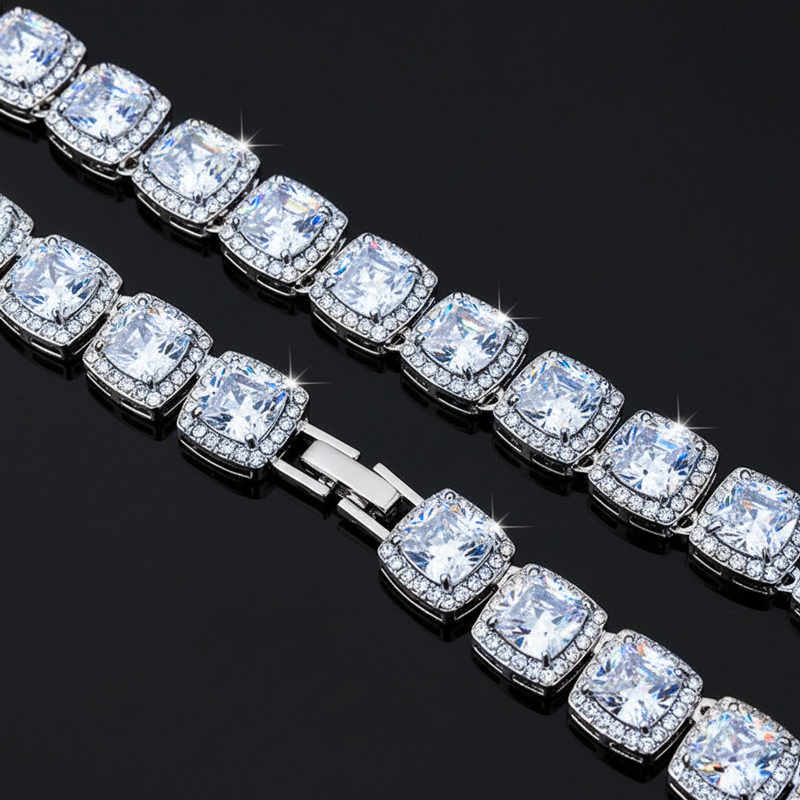 10mm Clustered Tennis Chain in White Gold