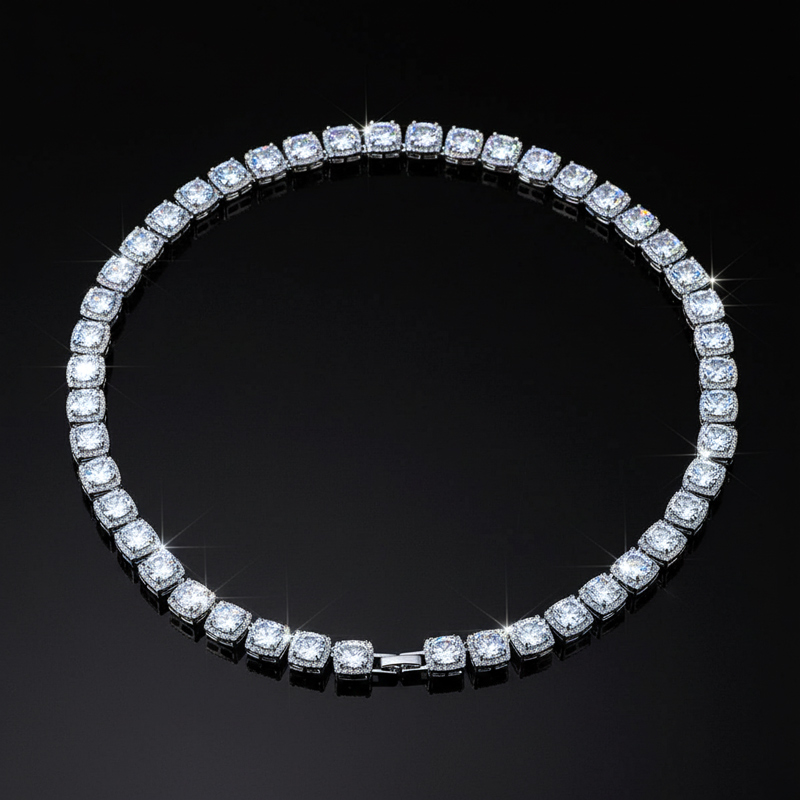 10mm Clustered Tennis Chain in White Gold