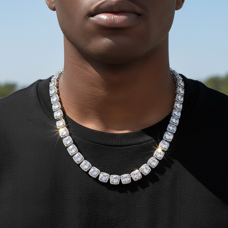 10mm Clustered Tennis Chain in White Gold