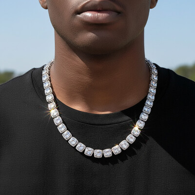 10mm Clustered Tennis Chain in White Gold