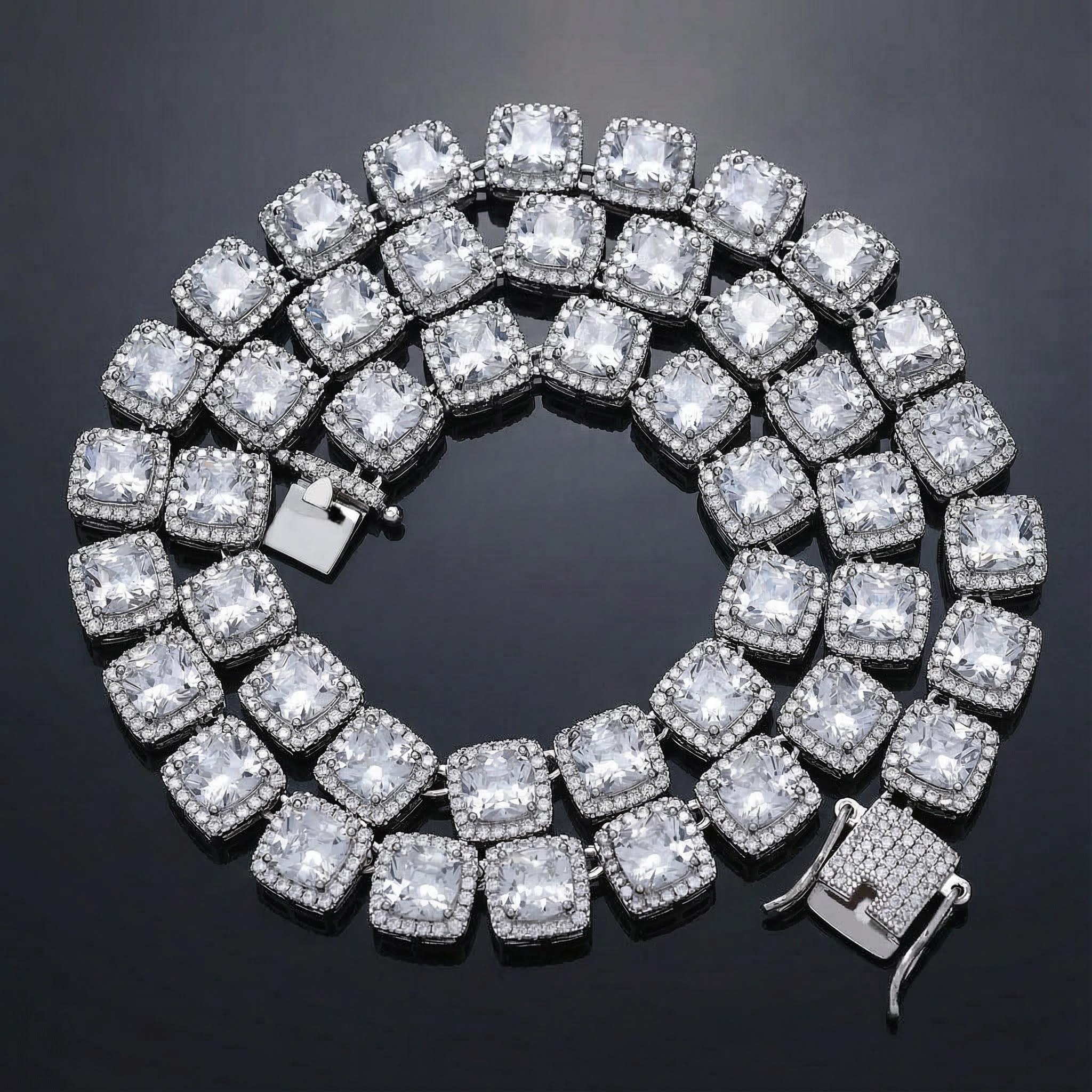 10mm Clustered Tennis Chain in White Gold