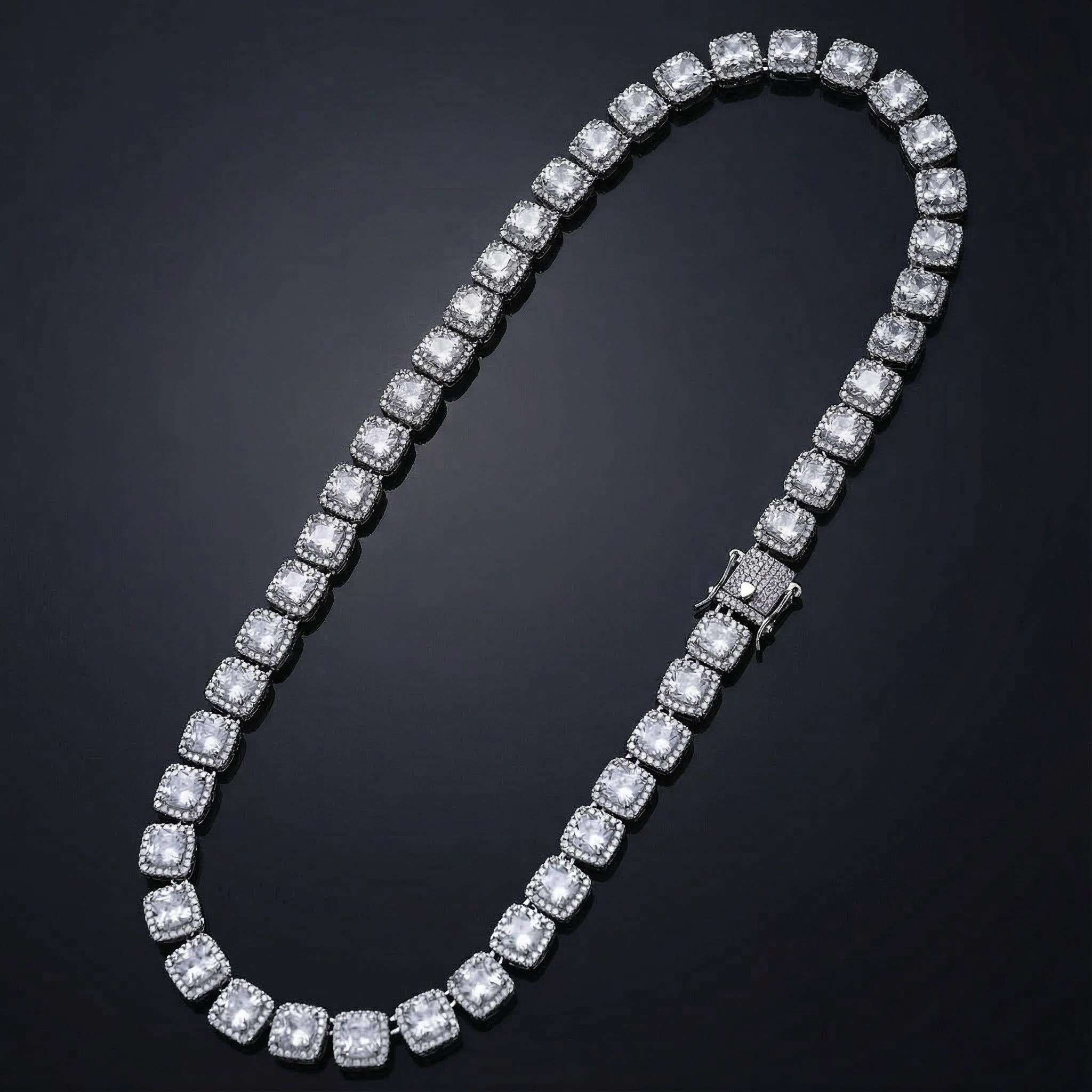 10mm Clustered Tennis Chain in White Gold