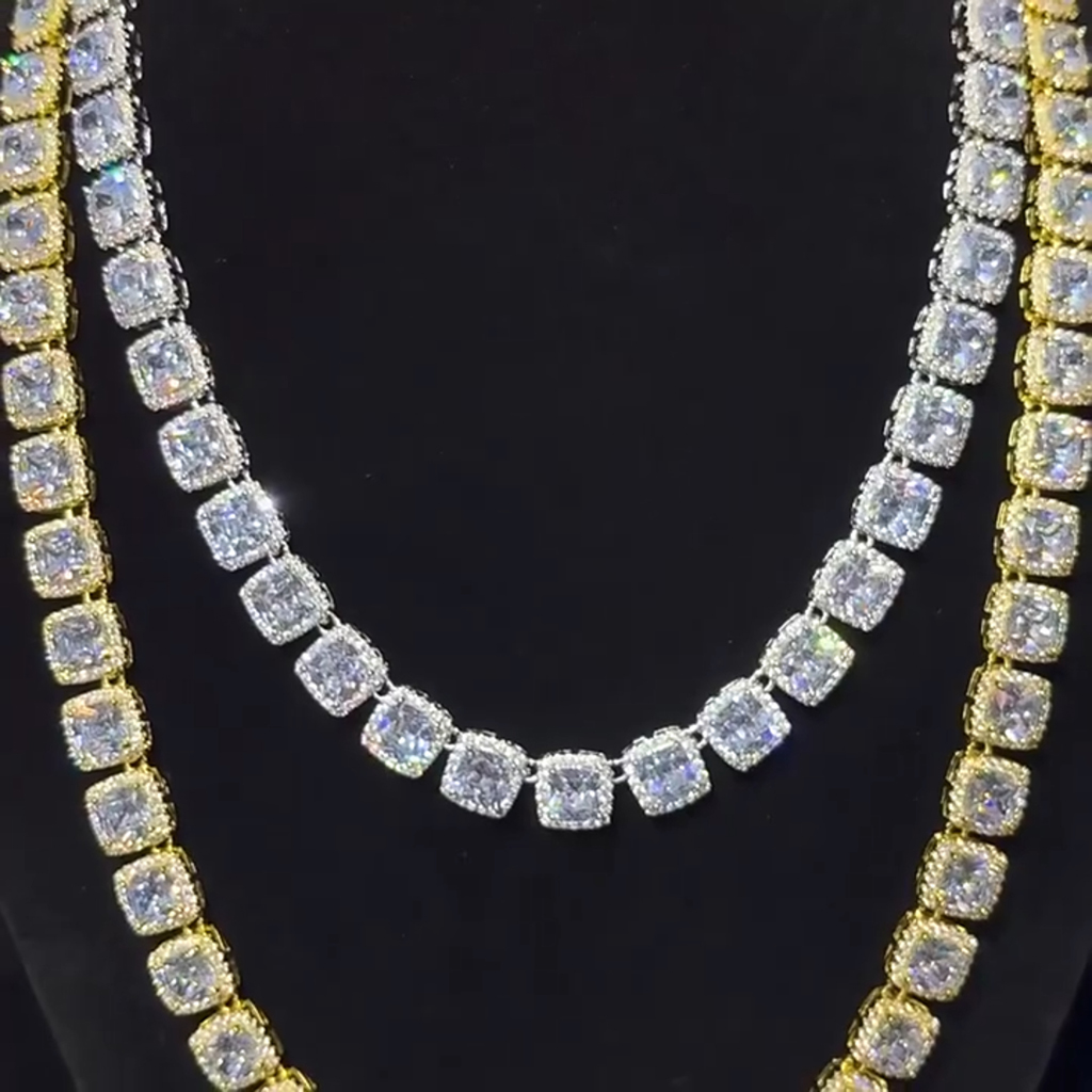 10mm Clustered Tennis Chain in White Gold