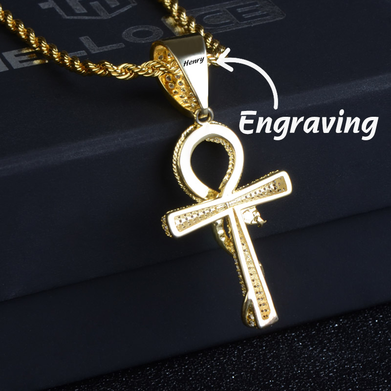 Iced Ankh Ouroboros Cross in Gold - Helloice Jewelry