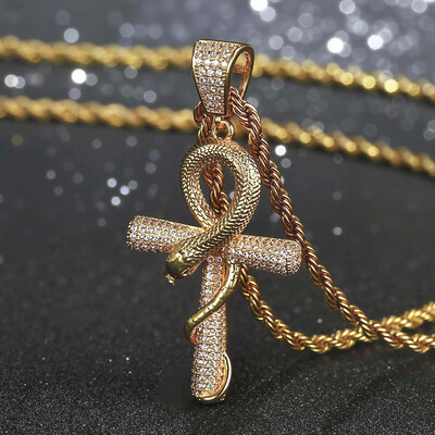 Iced Ankh Ouroboros Cross in Gold