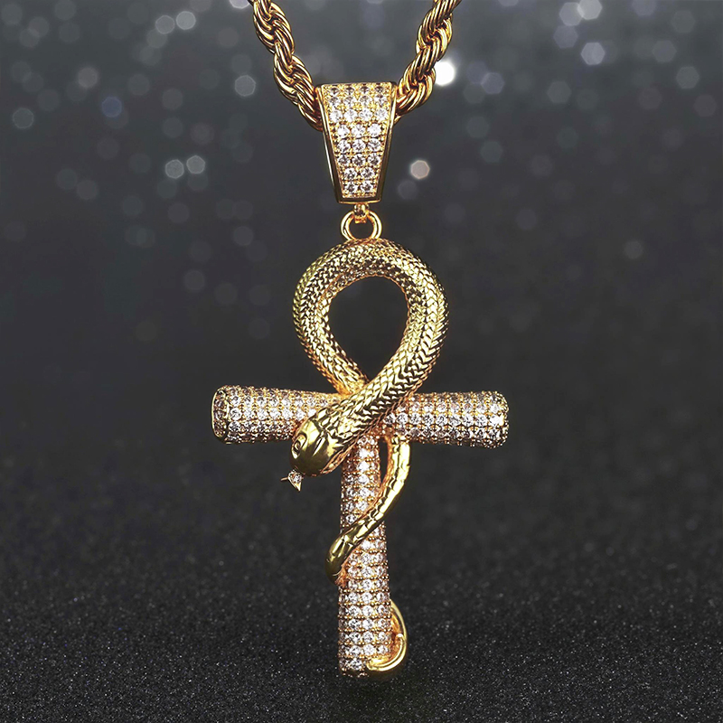 Iced Ankh Ouroboros Cross in Gold Iced Ankh Ouroboros Cross in Gold