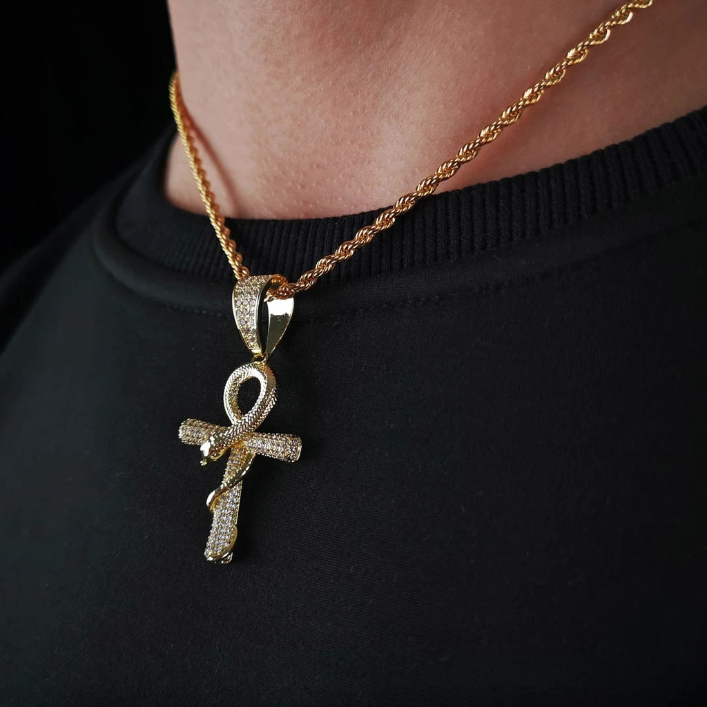 Iced Ankh Ouroboros Cross in Gold Iced Ankh Ouroboros Cross in Gold