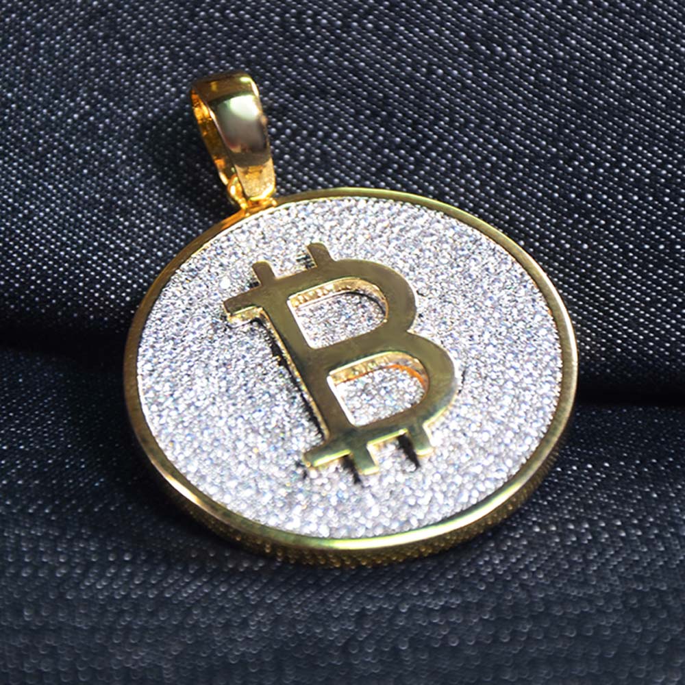 Iced Bitcoin Pendant in Gold
