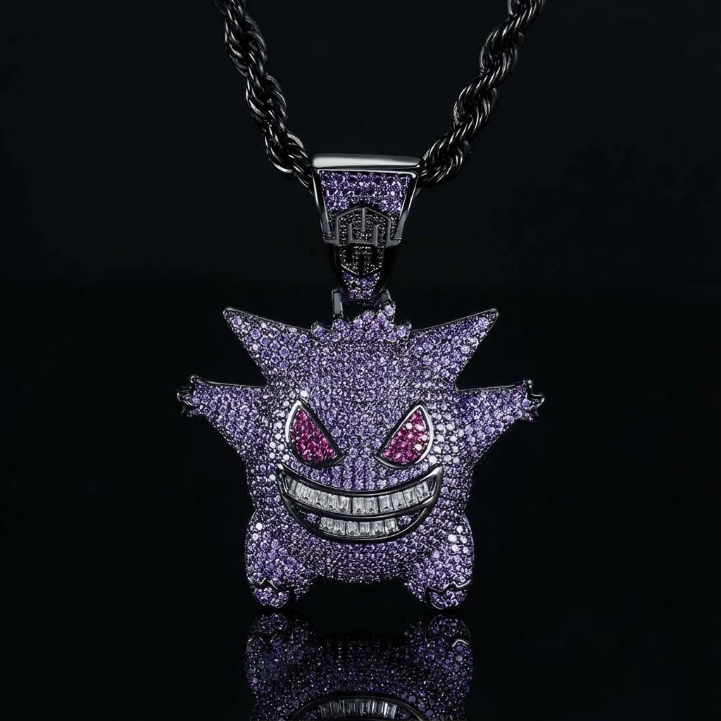 Purple Iced Gengar Pendant in Black Gold Purple Iced Gengar Pendant in Black Gold