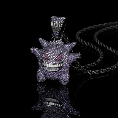 Purple Iced Gengar Pendant in Black Gold