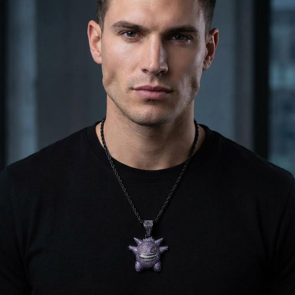 Purple Iced Gengar Pendant in Black Gold Purple Iced Gengar Pendant in Black Gold