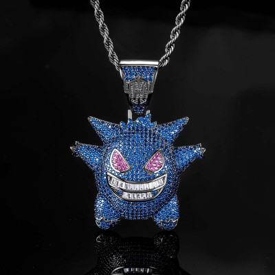  Iced Sapphire Gengar Pendant in Black Gold