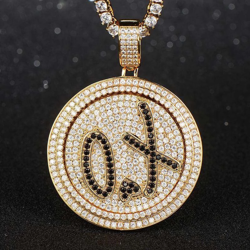  Iced Rotating X & O Pendant in Gold