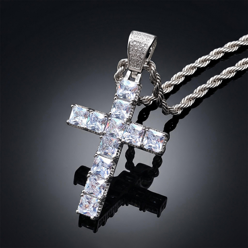 Iced Princess Cut Cross Pendant in White Gold Iced Princess Cut Cross Pendant in White Gold