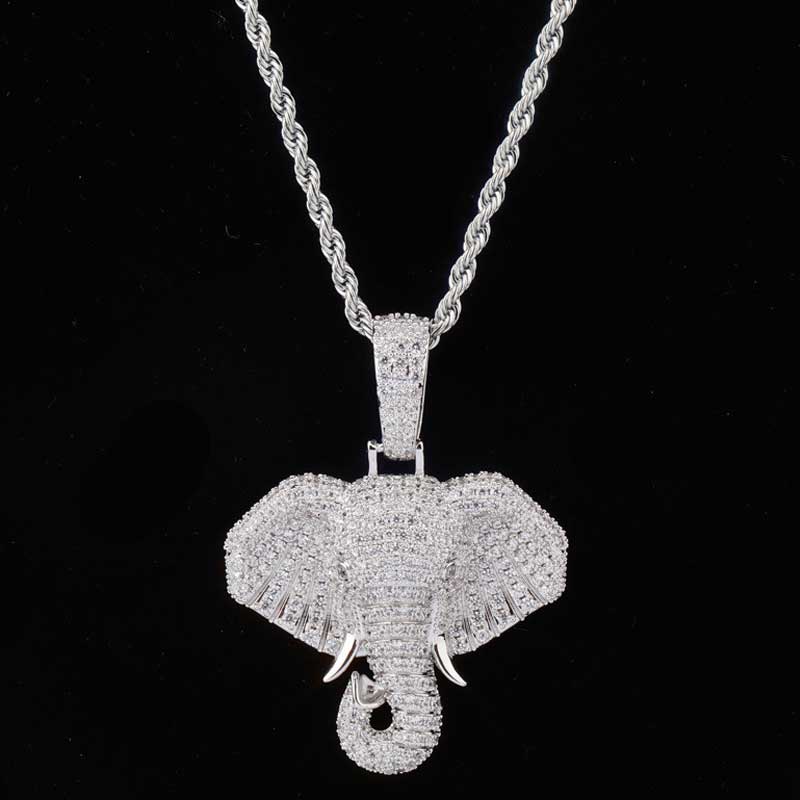 Iced Elephant Pendant in White Gold